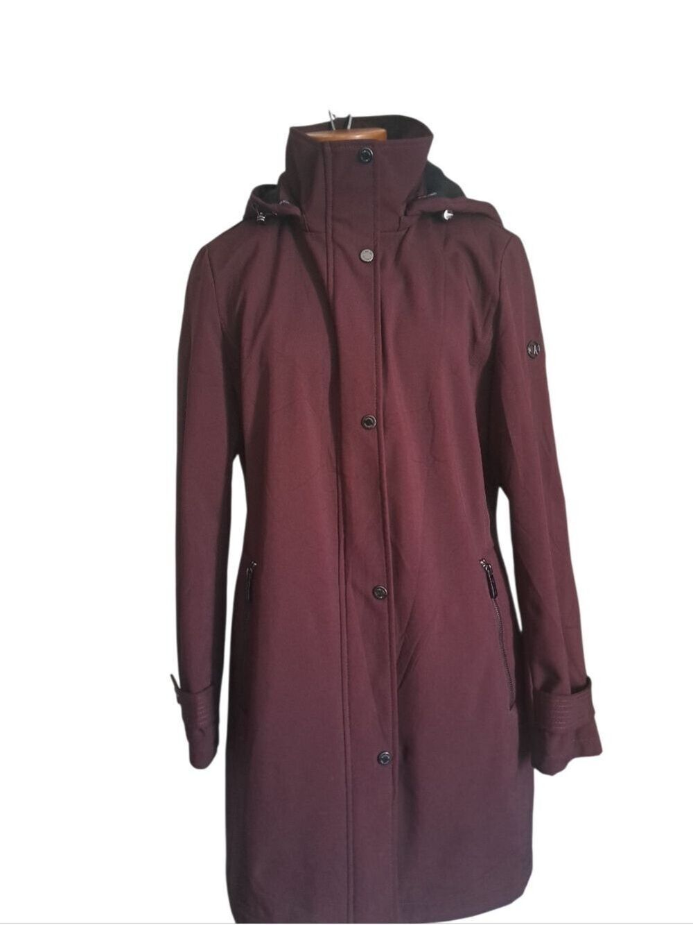 CALVIN KLEIN Water Resistant 4 Way Stretch Jacket Coat Merlot Removable Hood MED